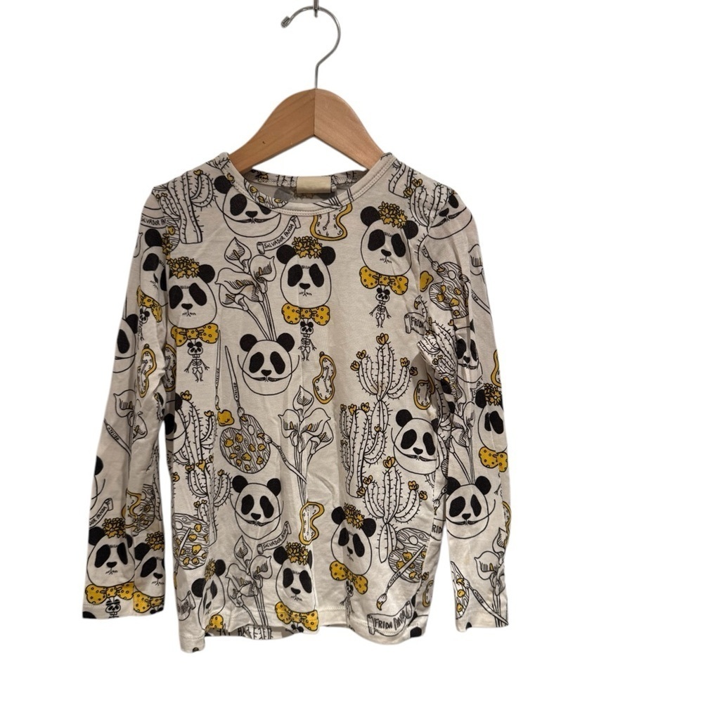 MINI RODINI Kids Panda Print Long Sleeve Shirt - White and Yellow  104/110 (4-5)